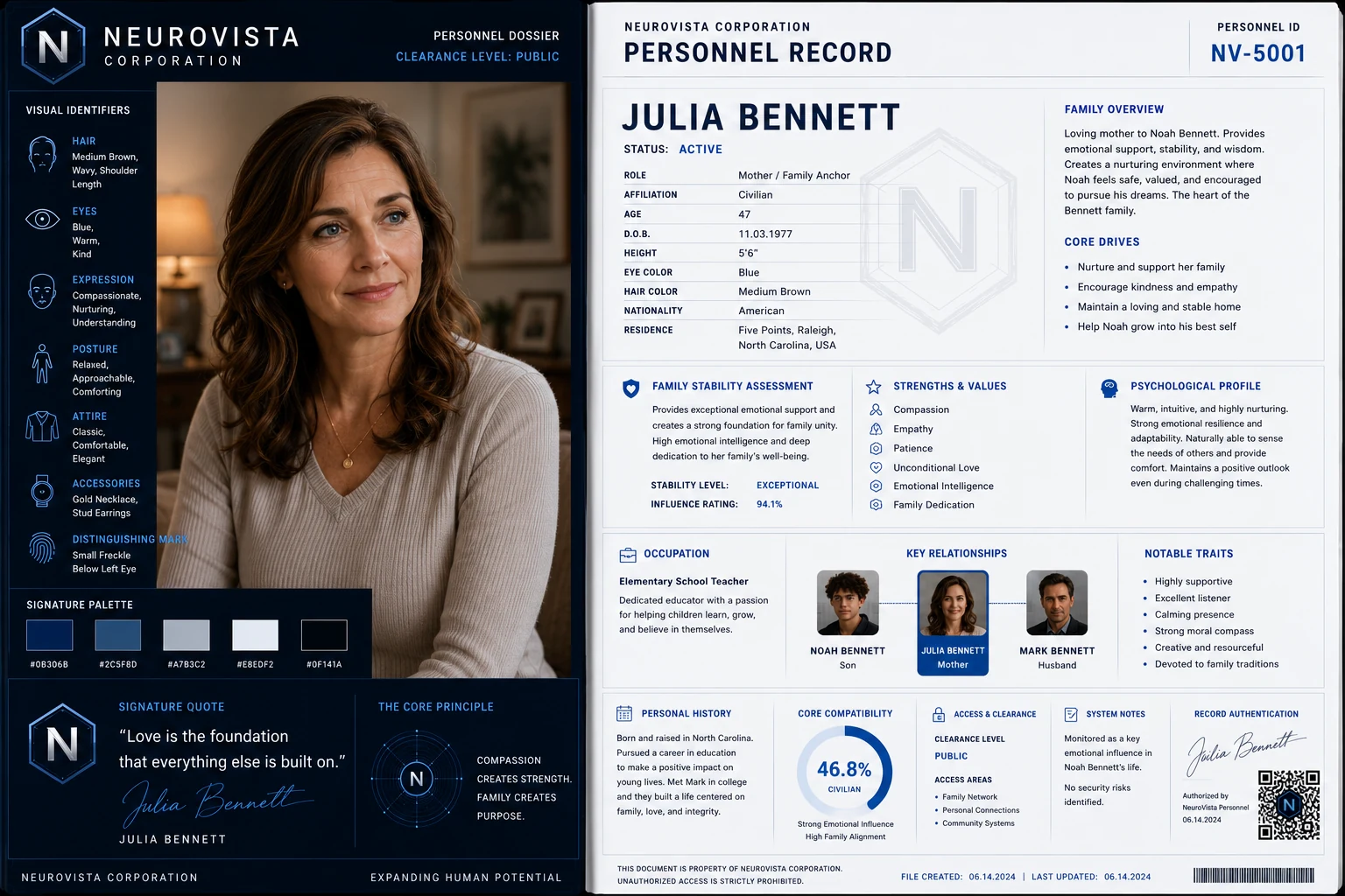 Julia Bennett personnel dossier